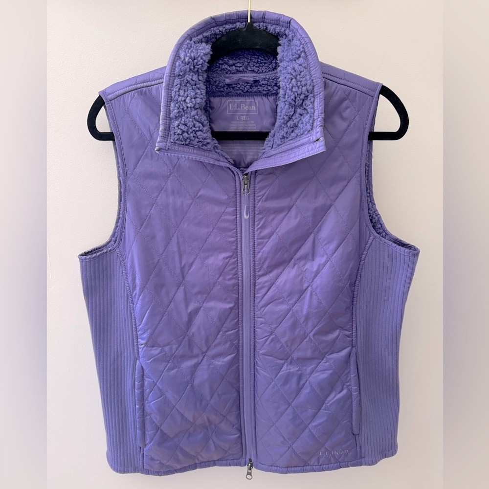 Cottage Golf Outerwear L.L. BEAN Purple Quilted Sleeveless Sherpa Puffer Vest L